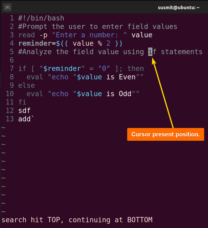 Cursor initial position.